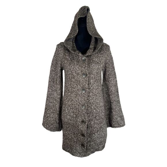Prana Willow Hooded Brown Classic Knit Cardigan Flare Sleeve Button Size Medium - Picture 2 of 9